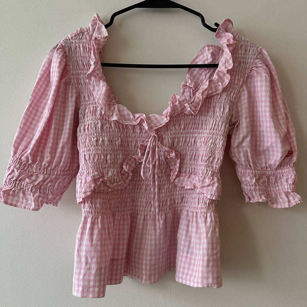 Damson Madder Pink Gingham Ruffle Blouse